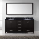 Caroline Avenue 72" Double Bathroom Vanity in Espresso with Black Galaxy Granite Top and Round Sink with Polished Chrome Faucet and Mirror