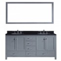 Caroline Avenue 72" Double Bathroom Vanity in Grey with Black Galaxy Granite Top and Round Sink with Mirror