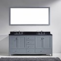 Caroline Avenue 72" Double Bathroom Vanity in Grey with Black Galaxy Granite Top and Round Sink with Mirror