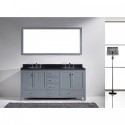 Caroline Avenue 72" Double Bathroom Vanity in Grey with Black Galaxy Granite Top and Round Sink with Mirror