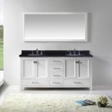Caroline Avenue 72" Double Bathroom Vanity in White with Black Galaxy Granite Top and Round Sink with Polished Chrome Faucet and Mirror