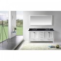 Caroline Avenue 72" Double Bathroom Vanity in White with Black Galaxy Granite Top and Round Sink with Polished Chrome Faucet and Mirror