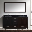 Caroline Avenue 72" Double Bathroom Vanity in Espresso with Black Galaxy Granite Top and Square Sink with Mirror