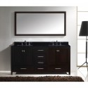 Caroline Avenue 72" Double Bathroom Vanity in Espresso with Black Galaxy Granite Top and Square Sink with Mirror