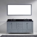Caroline Avenue 72" Double Bathroom Vanity in Grey with Black Galaxy Granite Top and Square Sink with Mirror