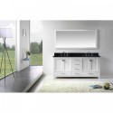 Caroline Avenue 72" Double Bathroom Vanity in White with Black Galaxy Granite Top and Square Sink with Mirror