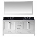 Caroline Avenue 72" Double Bathroom Vanity in White with Black Galaxy Granite Top and Square Sink with Polished Chrome Faucet and Mirror