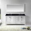 Caroline Avenue 72" Double Bathroom Vanity in White with Black Galaxy Granite Top and Square Sink with Polished Chrome Faucet and Mirror