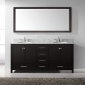 Caroline Avenue 72" Double Bathroom Vanity in Espresso with Marble Top and Round Sink with Brushed Nickel Faucet and Mirror