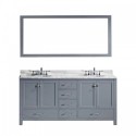 Caroline Avenue 72" Double Bathroom Vanity in Grey with Marble Top and Round Sink with Mirror