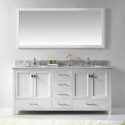 Caroline Avenue 72" Double Bathroom Vanity in White with Marble Top and Round Sink with Mirror