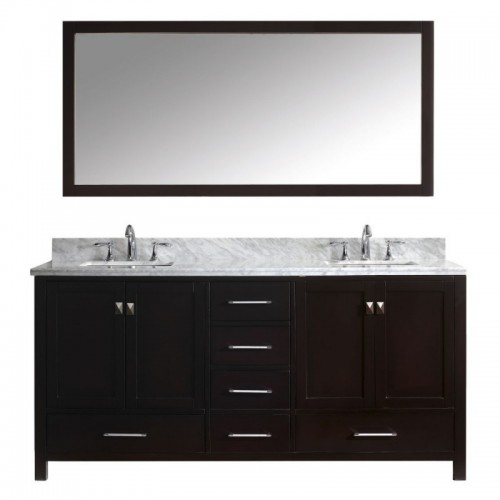 Caroline Avenue 72" Double Bathroom Vanity in Espresso with Marble Top and Square Sink with Mirror