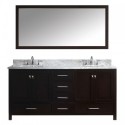 Caroline Avenue 72" Double Bathroom Vanity in Espresso with Marble Top and Square Sink with Polished Chrome Faucet and Mirror