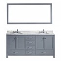 Caroline Avenue 72" Double Bathroom Vanity in Grey with Marble Top and Square Sink with Brushed Nickel Faucet and Mirror
