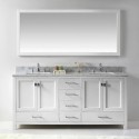 Caroline Avenue 72" Double Bathroom Vanity in White with Marble Top and Square Sink with Brushed Nickel Faucet and Mirror
