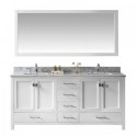 Caroline Avenue 72" Double Bathroom Vanity in White with Marble Top and Square Sink with Polished Chrome Faucet and Mirror