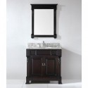 Huntshire 36" Single Bathroom Vanity in Dark Walnut with Marble Top and Round Sink with Mirror