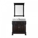Huntshire 36" Single Bathroom Vanity in Dark Walnut with Marble Top and Square Sink with Brushed Nickel Faucet and Mirror