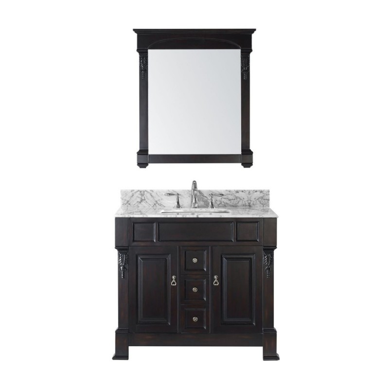 Huntshire 40" Single Bathroom Vanity in Dark Walnut with Marble Top and Square Sink with Mirror