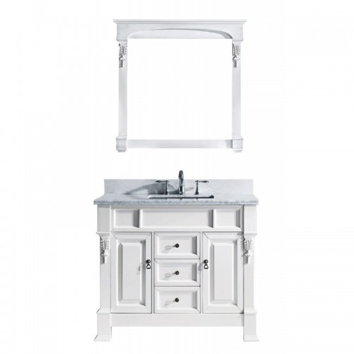 Huntshire 40" Single Bathroom Vanity in White with Marble Top and Square Sink with Mirror