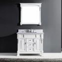 Huntshire 40" Single Bathroom Vanity in White with Marble Top and Square Sink with Mirror