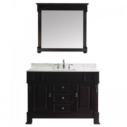 Huntshire 48" Single Bathroom Vanity in Dark Walnut with Marble Top and Square Sink with Brushed Nickel Faucet and Mirror