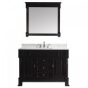 Huntshire 48" Single Bathroom Vanity in Dark Walnut with Marble Top and Square Sink with Brushed Nickel Faucet and Mirror