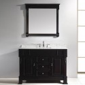 Huntshire 48" Single Bathroom Vanity in Dark Walnut with Marble Top and Square Sink with Brushed Nickel Faucet and Mirror
