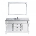 Huntshire 60" Single Bathroom Vanity in White with Marble Top and Round Sink with Brushed Nickel Faucet and Mirror