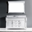 Huntshire 60" Single Bathroom Vanity in White with Marble Top and Round Sink with Brushed Nickel Faucet and Mirror