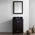 Caroline Avenue 24" Single Bathroom Vanity in Espresso with Black Galaxy Granite Top and Round Sink with Polished Chrome Faucet and Mirror