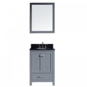 Caroline Avenue 24" Single Bathroom Vanity in Grey with Black Galaxy Granite Top and Round Sink with Polished Chrome Faucet and Mirror