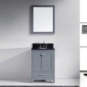 Caroline Avenue 24" Single Bathroom Vanity in Grey with Black Galaxy Granite Top and Round Sink with Polished Chrome Faucet and Mirror