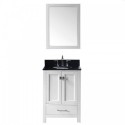 Caroline Avenue 24" Single Bathroom Vanity in White with Black Galaxy Granite Top and Round Sink with Mirror