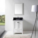 Caroline Avenue 24" Single Bathroom Vanity in White with Black Galaxy Granite Top and Round Sink with Mirror