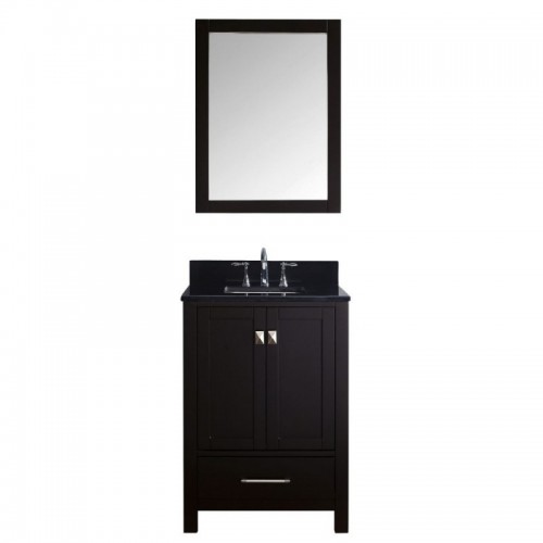 Caroline Avenue 24" Single Bathroom Vanity in Espresso with Black Galaxy Granite Top and Square Sink with Mirror