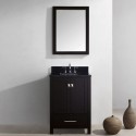 Caroline Avenue 24" Single Bathroom Vanity in Espresso with Black Galaxy Granite Top and Square Sink with Brushed Nickel Faucet and Mirror