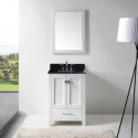 Caroline Avenue 24" Single Bathroom Vanity in White with Black Galaxy Granite Top and Square Sink with Brushed Nickel Faucet and Mirror