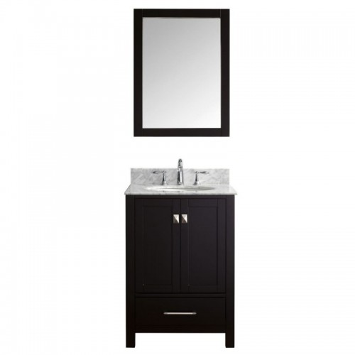 Caroline Avenue 24" Single Bathroom Vanity in Espresso with Marble Top and Round Sink with Polished Chrome Faucet and Mirror