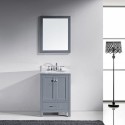 Caroline Avenue 24" Single Bathroom Vanity in Grey with Marble Top and Round Sink with Mirror
