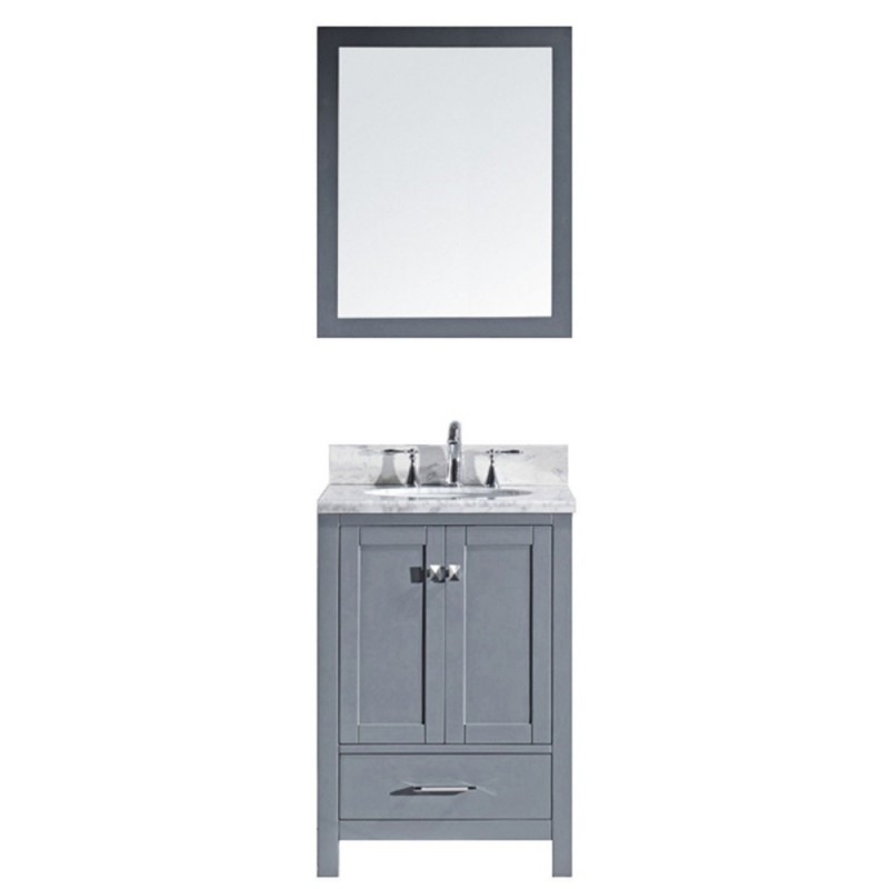Caroline Avenue 24" Single Bathroom Vanity in Grey with Marble Top and Round Sink with Polished Chrome Faucet and Mirror