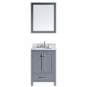 Caroline Avenue 24" Single Bathroom Vanity in Grey with Marble Top and Round Sink with Polished Chrome Faucet and Mirror
