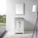 Caroline Avenue 24" Single Bathroom Vanity in White with Marble Top and Round Sink with Brushed Nickel Faucet and Mirror