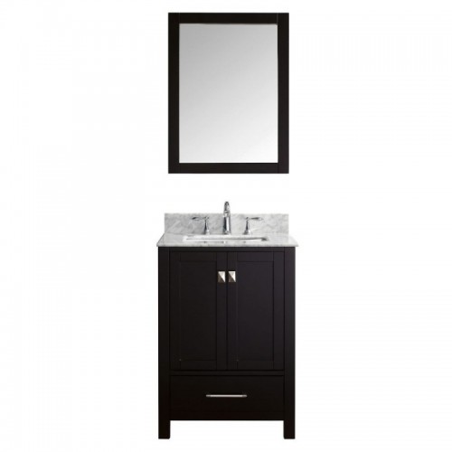 Caroline Avenue 24" Single Bathroom Vanity in Espresso with Marble Top and Square Sink with Brushed Nickel Faucet and Mirror
