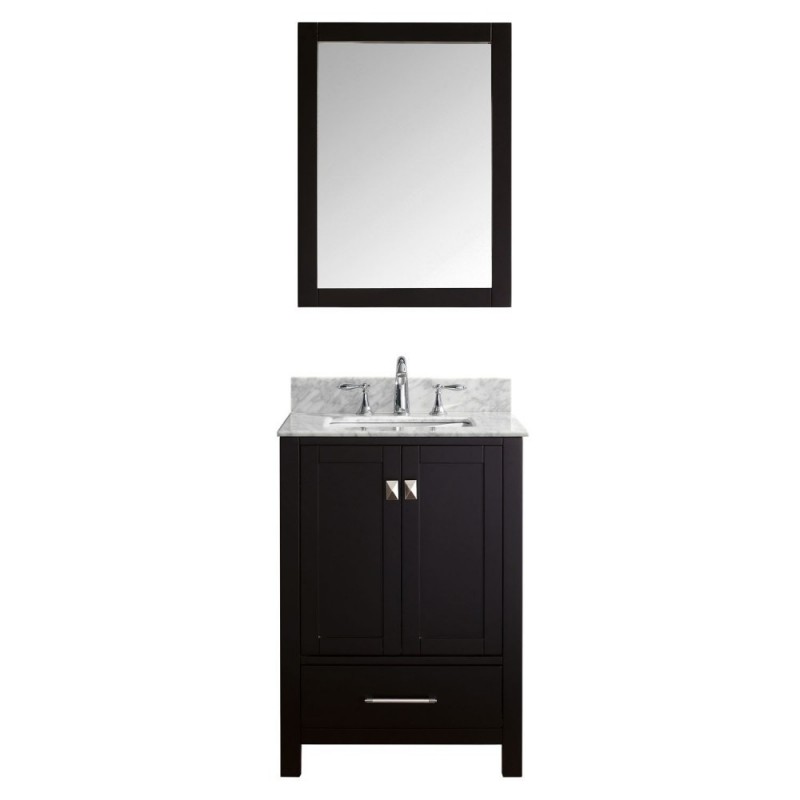 Caroline Avenue 24" Single Bathroom Vanity in Espresso with Marble Top and Square Sink with Polished Chrome Faucet and Mirror
