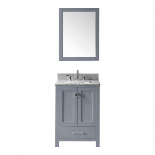 Caroline Avenue 24" Single Bathroom Vanity in Grey with Marble Top and Square Sink with Mirror
