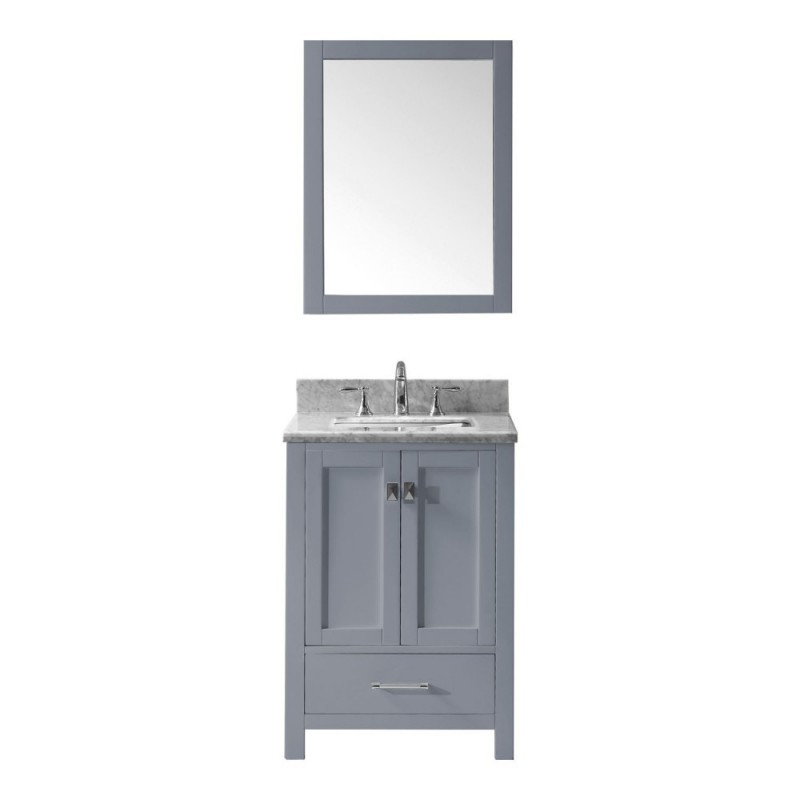 Caroline Avenue 24" Single Bathroom Vanity in Grey with Marble Top and Square Sink with Brushed Nickel Faucet and Mirror