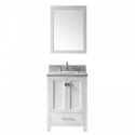 Caroline Avenue 24" Single Bathroom Vanity in White with Marble Top and Square Sink with Polished Chrome Faucet and Mirror