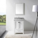 Caroline Avenue 24" Single Bathroom Vanity in White with Marble Top and Square Sink with Polished Chrome Faucet and Mirror