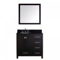 Caroline Avenue 36" Single Bathroom Vanity in Espresso with Black Galaxy Granite Top and Round Sink with Mirror